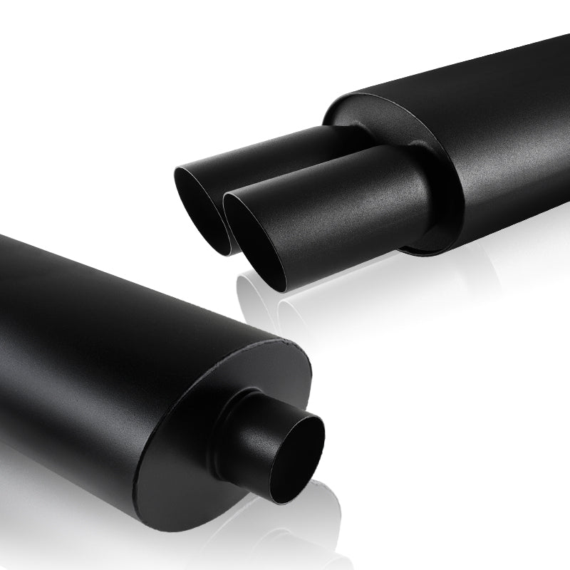 HDC Autosports DTM Style Dual Tip Exhaust Muffler - 2.5" Inlet, 3" Tips - T304 Black Ceramic