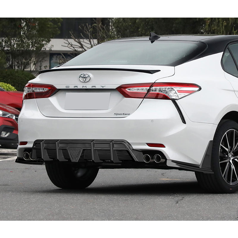 Rear Bumper Diffuser Lip With Smoke LED Light For 2018-2024 Toyota Camry SE & XSE - Matt Black