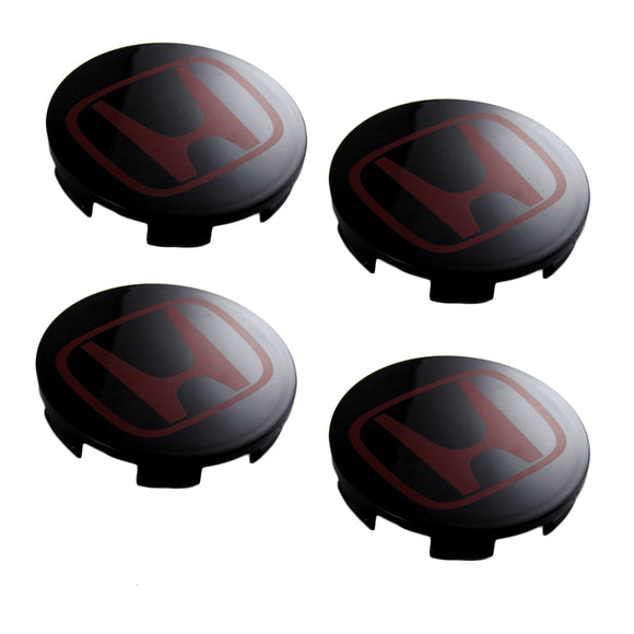 4PCS Wheel Center Caps Honda Black Red Logo 69 MM / 2.72