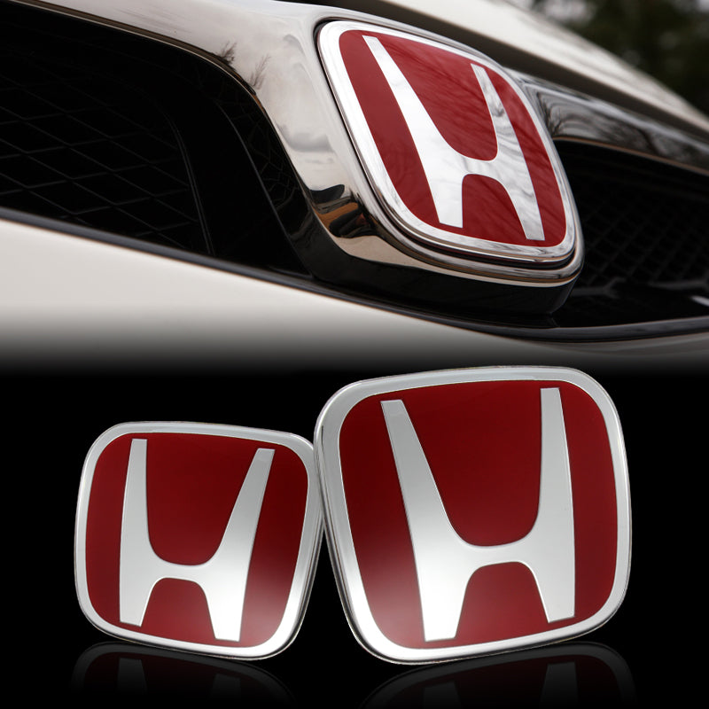 2pcs JDM Red H Emblem Set For Honda Civic Coupe 2Dr (2006-2011) - Front & Rear Type R Style Grille Badges - View #4