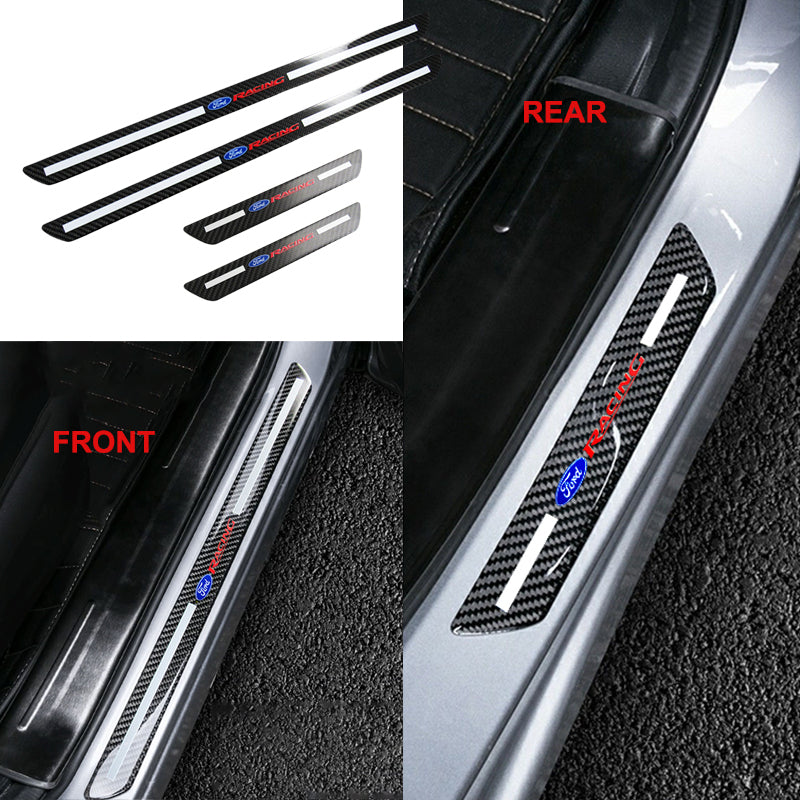 Carbon Fiber Door Sill Scuff Plates For Ford - Welcome Panel Cover Stickers (2-Pack)