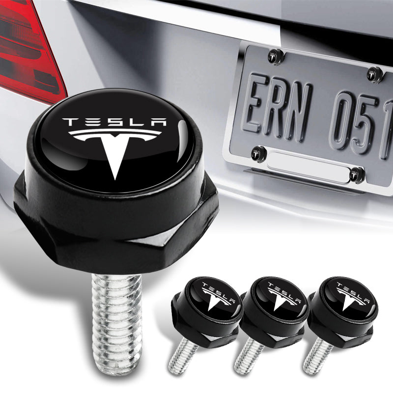 4PCS Black Stainless Steel License Plate Screw Bolt Cap Covers For Tesla | Front/Rear