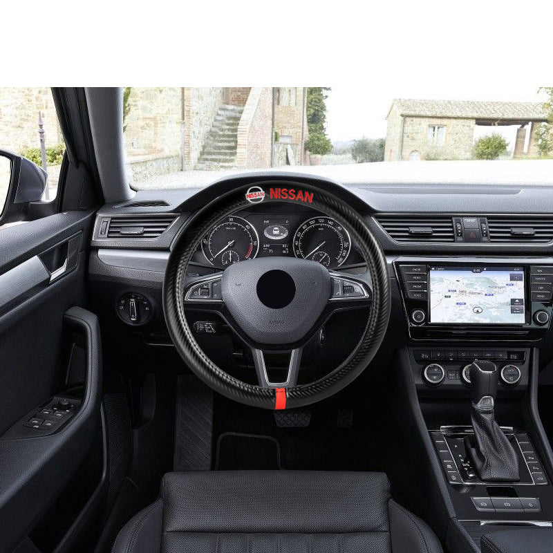 38cm 15 Steering Wheel Cover Leather Anti-slip For Ford Carbon Fiber + Black 38cm 15 Steering Wheel Cover Leather Anti-slip For Ford Carbon Fiber + Black