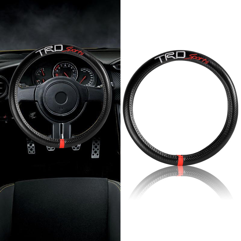 thumbnail image 2 of Universal 15" Carbon Fiber & Faux Leather Steering Wheel Cover - Black, Anti-Slip 2 of 4