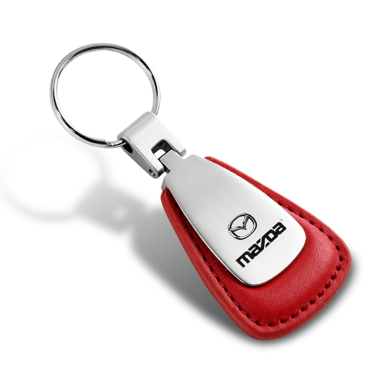 Mazda Tear Drop Authentic Red Leather Key Fob Keyring Keychain Tag
