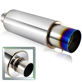 JDM N1 Style Universal 3" Inlet 4" Outlet Deep And Smooth Tone, Removable Silencer Pre-attached, Weld-On T-304 Exhaust Muffler -Blue Burnt Tip