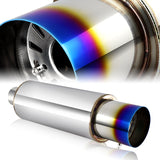 JDM N1 Style Universal 3" Inlet 4" Outlet Deep And Smooth Tone, Removable Silencer Pre-attached, Weld-On T-304 Exhaust Muffler -Blue Burnt Tip