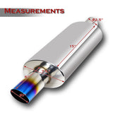 DTM Slant Tip Style Universal 2.5" Inlet 3" Outlet Deep And Smooth Tone Weld-On T-304 Exhaust High Flow Stainless Steel Muffler -Blue Tip