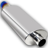DTM Slant Tip Style Universal 2.5" Inlet 3" Outlet Deep And Smooth Tone Weld-On T-304 Exhaust High Flow Stainless Steel Muffler -Blue Tip