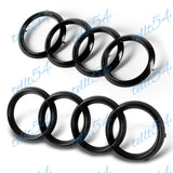 For Rings A1 A4 A5 A8 S8 Q7 Matte Black Grille Front + Rear Badge Emblem 2pcs Set (10.75" x 3.66")