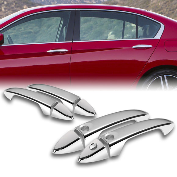 For 2013 - 2017 Honda Accord Mirror Chrome Exterior Door Pull Handle Lever Cover Cap Trim Kit W/Smart Keyhole