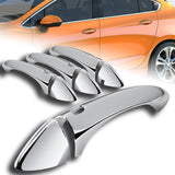 For 2016 - 2019 Chevrolet Cruze Mirror Chrome Exterior Door Pull Handle Lever Cover Cap Trim Kit W/4-Smart Keyhole