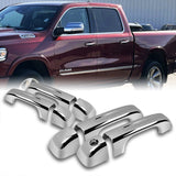 For 2019 - 2025 Dodge Ram 1500 Mirror Chrome Exterior Door Pull Handle Lever Cover Cap Trim Kit No Smart Keyhole