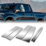 For 2019 - 2025 Chevrolet Silverado / GMC Sierra 1500 Mirror Chrome Exterior Stainless Car Window Door Pillar Trim 6-PCS