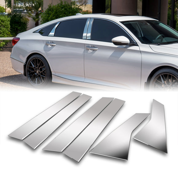 For 2018 - 2022 Honda Accord 4-DR/Sedan Mirror Chrome Exterior Stainless Car Window Door Pillar Trim 6-PCS