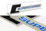 Carbon Fiber Supercharged Aluminum Sticker Decal Emblem Badge Bumper / Trunk / Hood / Engine -Silver Blue