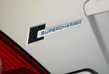 Carbon Fiber Supercharged Aluminum Sticker Decal Emblem Badge Bumper / Trunk / Hood / Engine -Silver Blue
