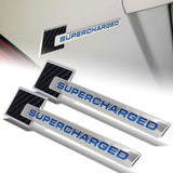 Carbon Fiber Supercharged Aluminum Sticker Decal Emblem Badge Bumper / Trunk / Hood / Engine -Silver Blue