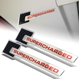 Carbon Fiber Supercharged Aluminum Sticker Decal Emblem Badge Bumper / Trunk / Hood / Engine -Silver Red