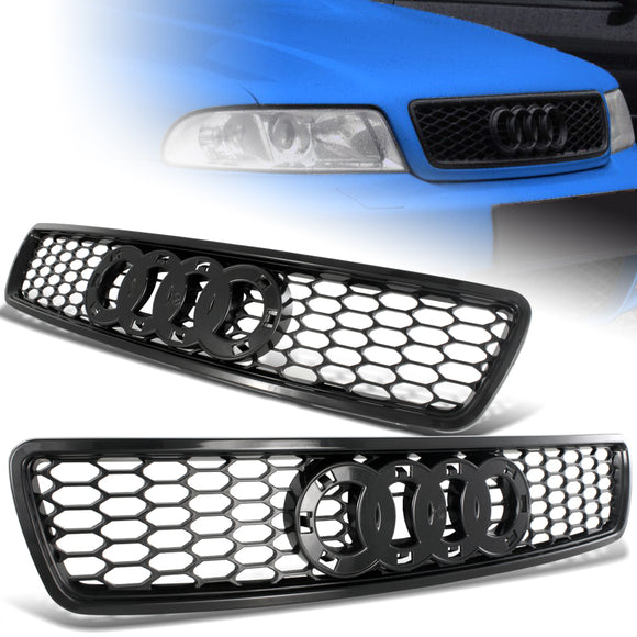 RS4 Style For 1996 - 2001 Audi A4 / S4 / B5 Front Honeycomb Grille Grill -Black ABS