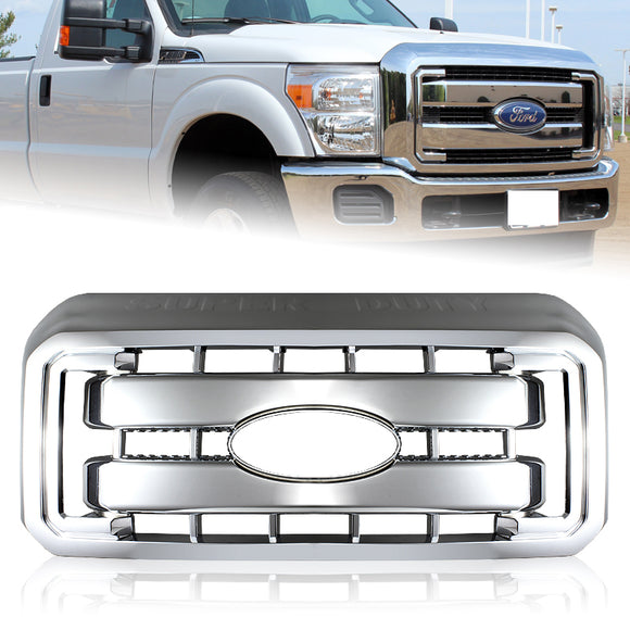 For 2011 - 2016 Ford F250 F350 F450 F550 Super Duty Front Bumper Grille Grill Outline Trim Overlay Cover -Chrome