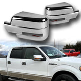 Side View Mirror Covers Cap For 2009-2014 Ford F-150 W/Turn Signal Cut -Chrome ABS