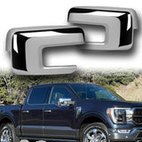 Side View Mirror Covers Overlays Cap For 2021 - 2023 Ford F-150 F150 -Chrome ABS W/ Turn Signal Hole