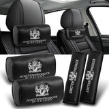 Junction Produce JP Embroidery Set of Black Neck rest Pillows with Seatbelt Covers & Fusa Charm