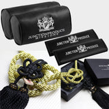 Junction Produce JP Embroidery Set of Black Neck rest Pillows with Seatbelt Covers & Fusa Charm