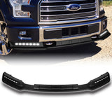 STP-Style For 2015 2016 2017 Ford F-150 Front Bumper Lip Splitter With LED Sequential Light -Unpainted Matte Black