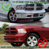 STP Style For 2013 - 2018 Ram 1500 / 2019 - 2024 Ram 1500 Classic Front Bumper Lip Spoiler Splitter With LED Sequential Light -Unpainted Black
