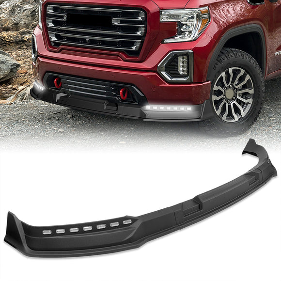 STP-Style For 2019 - 2021 GMC Sierra 1500 Front Bumper Lip Splitter With LED Sequential Light -Unpainted Matte Black