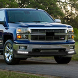 STP-Style For 2014-2015 Chevrolet Chevy Silverado 1500 Front Bumper Lower Lip Splitter With LED Sequential Lights -Unpainted Matte Black