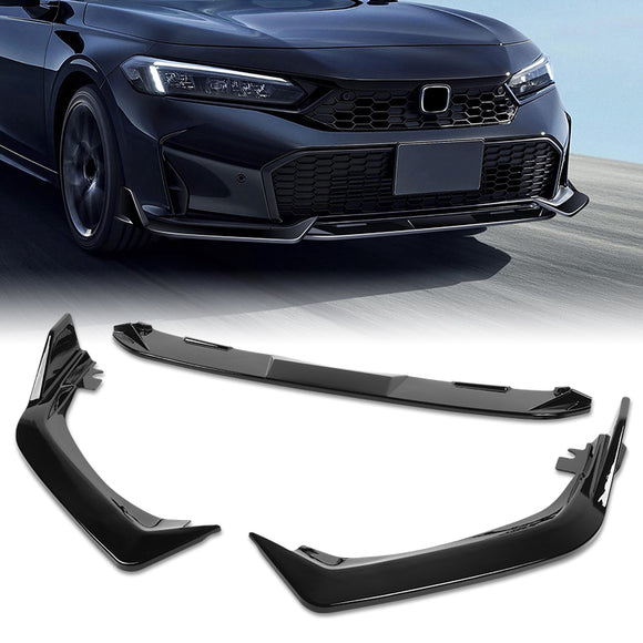 For 2025 - 2026 Honda Civic Sedan Hatchback Front Bumper Lip Spoiler Splitter -Painted Black