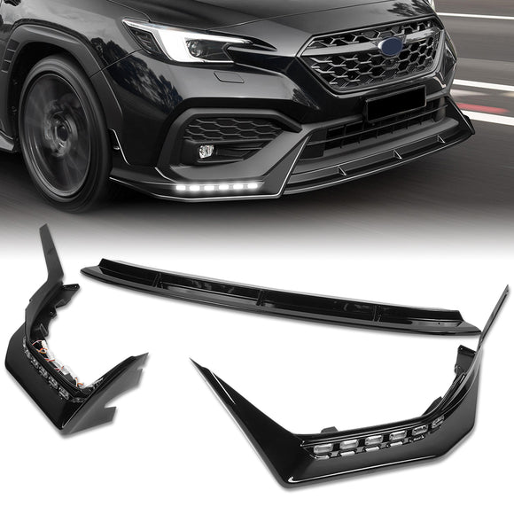 CS-Style For 2022 - 2025 Subaru WRX Front Bumper Lip Splitter With LED Sequential Light -Painted Black