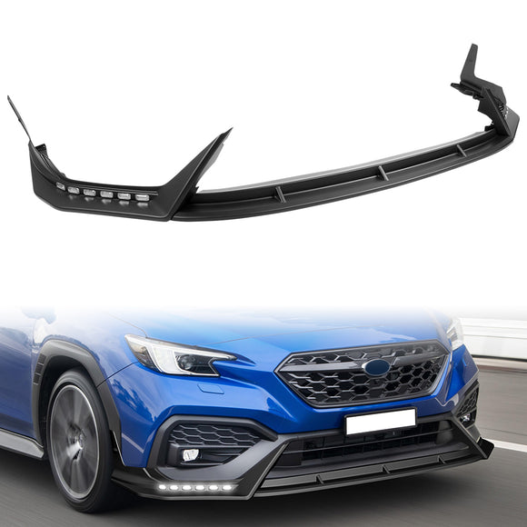 CS-Style For 2022 - 2025 Subaru WRX Front Bumper Lip Splitter With LED Sequential Light -Unpainted Matte Black