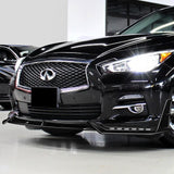 STP-Style For 2014 - 2017 Infiniti Q50 Luxe / Base Front Bumper Lip With LED Sequential Light -Painted Black