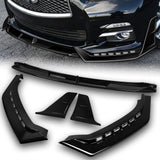 STP-Style For 2014 - 2017 Infiniti Q50 Luxe / Base Front Bumper Lip With LED Sequential Light -Painted Black