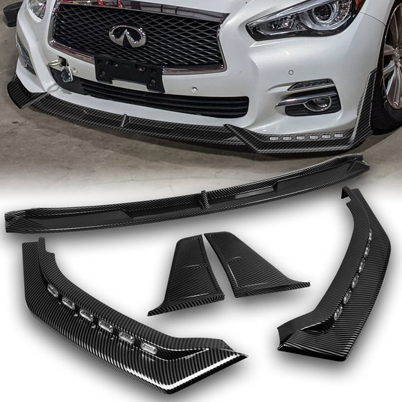 STP-Style For 2014 - 2017 Infiniti Q50 Luxe / Base Front Bumper Lip With LED Sequential Light -Carbon Fiber Look