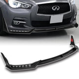 STP-Style For 2014 - 2017 Infiniti Q50 Luxe / Base Front Bumper Lip With LED Sequential Light -Unpainted Matte Black
