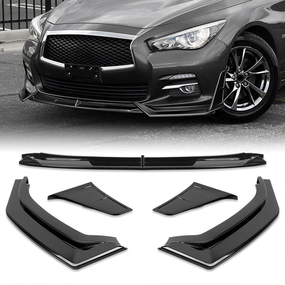 STP-Style For 2014 - 2017 Infiniti Q50 Luxe / Base Front Bumper Lip -Painted Black