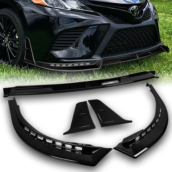 STP-Style For 2018 - 2020 Toyota Camry SE / XSE Front Bumper Lip With LED Sequential Light -Painted Black