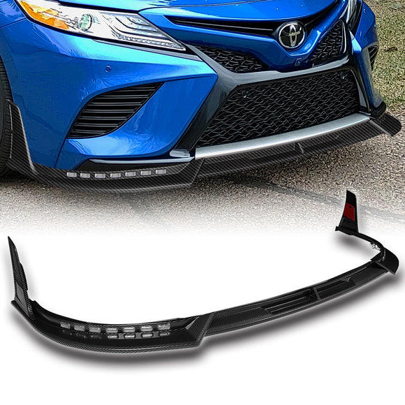 STP-Style For 2018 - 2020 Toyota Camry SE / XSE Front Bumper Lip With LED Sequential Light -Carbon Fiber Look