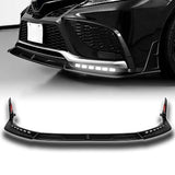 STP-Style For 2021 2022 2023 2024 Toyota Camry SE XSE Front Bumper Lower Lip Splitter With LED Sequential Light -Painted Black