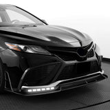 STP-Style For 2021 2022 2023 2024 Toyota Camry SE XSE Front Bumper Lower Lip Splitter With LED Sequential Light -Painted Black