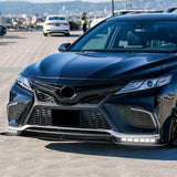 STP-Style For 2021 2022 2023 2024 Toyota Camry SE XSE Front Bumper Lower Lip Splitter With LED Sequential Light -Painted Black