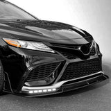 STP-Style For 2021 2022 2023 2024 Toyota Camry SE XSE Front Bumper Lower Lip Splitter With LED Sequential Light -Painted Black