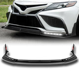 STP-Style For 2021 2022 2023 2024 Toyota Camry SE XSE Front Bumper Lower Lip Splitter With LED Sequential Light -Unpainted Matte Black