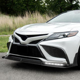 STP-Style For 2021 2022 2023 2024 Toyota Camry SE XSE Front Bumper Lower Lip Splitter With LED Sequential Light -Unpainted Matte Black