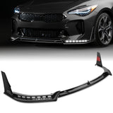 STP-Style For 2018 - 2023 Kia Stinger GT-Line Front Bumper Lip Splitter With LED Sequential Light -Painted Black
